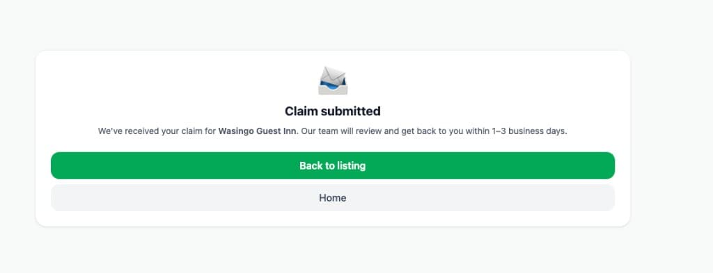 Claim submitted confirmation — review within 1–3 business days