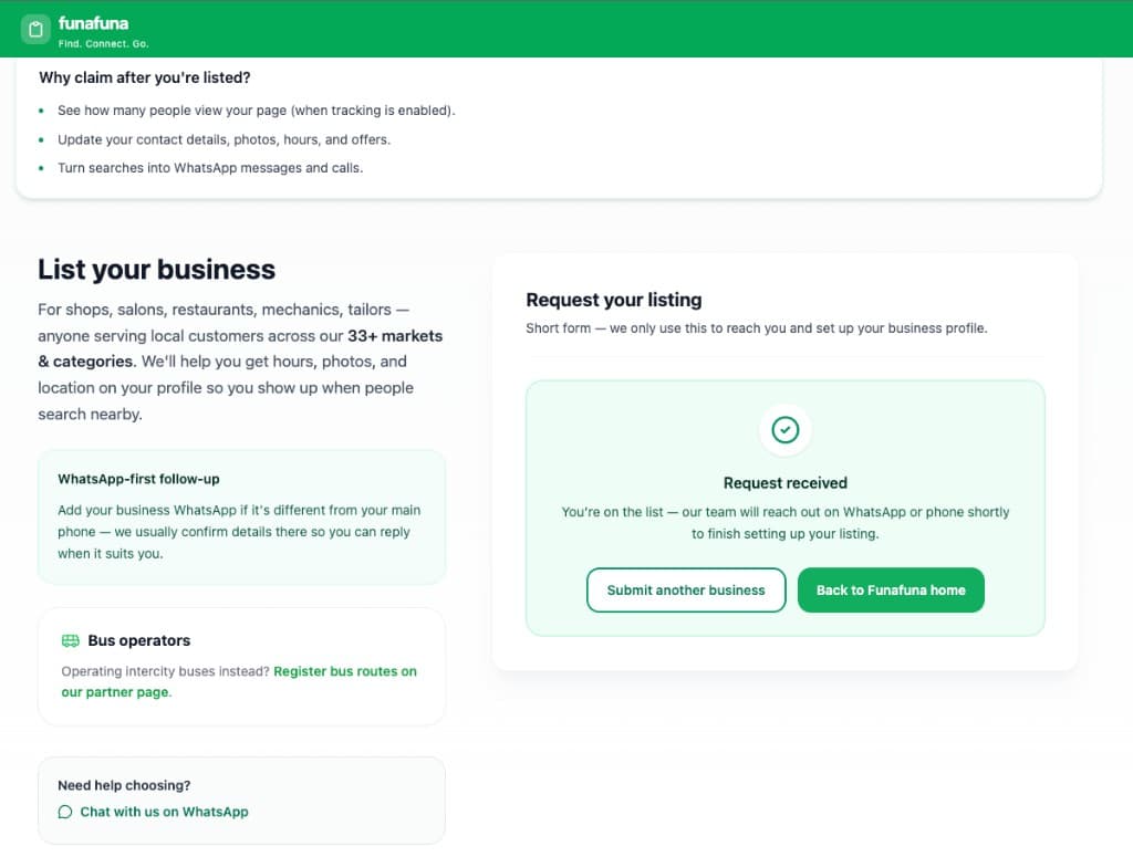 Request received confirmation after submitting the form